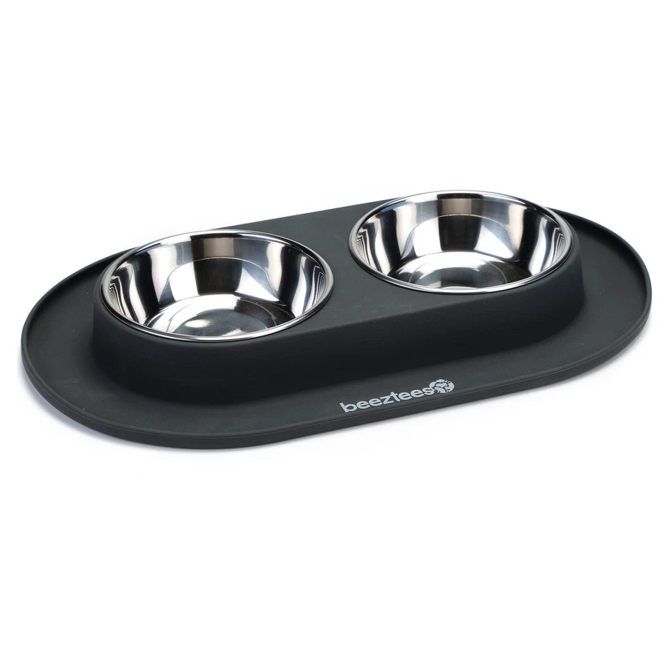 Beeztees Dinnerset Silikon anthrazit 40x24 cm für Hunde, 2x500ml Näpfe