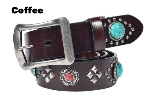 Echt Leder Taillengürtel Heavy Metal Stein Nieten Nieten Unisex Punk Bund - Bild 26 von 26