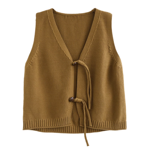 Mujeres Chaleco Tejido Tanque Cuello en V Sin Mangas Suéter Chaleco Cárdigan Chaleco - Imagen 6 de 12