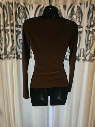 21 Saints Brown Asymmetrical Ruched Blouse with Long Sleeves - Picture 2 of 2