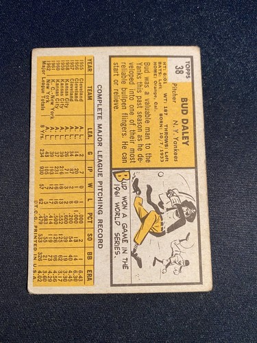 1963 TOPPS BASEBALL #38 BUD DALEY!! $1 SHIPPING!! - Picture 2 of 2