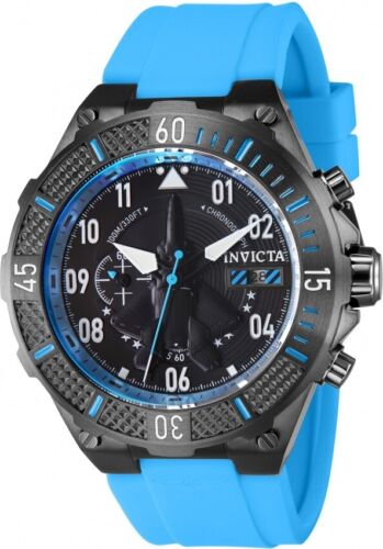 Invicta Aviator Men's Black Dial Chronograph Quartz Blue Silicone Band Watch - Picture 1 of 8