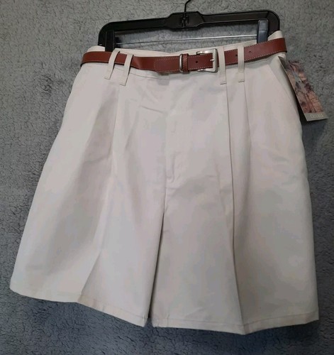 Vintage NEW CHIC 90s Mom Shorts Size 18 Khaki Pleated High Waist Wide Leg w Belt - Picture 1 of 16