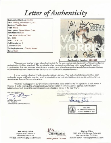 Van Morrison Signed What's It Gonna Take Autographed Album Cover JSA #XX91340 - Picture 3 of 3