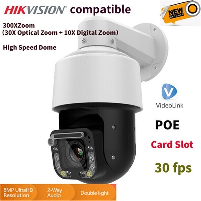 Hikvision Protocol 4K 8MP 30fps 300X ZOOM High Speed IP Camera 2 Way Audio Card