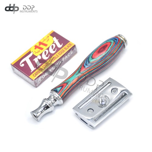 Multi Wooden Handle Safety Razor + 11 Double Edge Shaving Blades Shaver BTS-618 - Picture 4 of 4