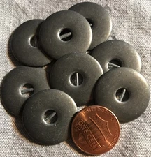 8 Heavy Shiny Grey Metal 2-sided Sew-through Buttons 7/8" 22mm Lot # 4360