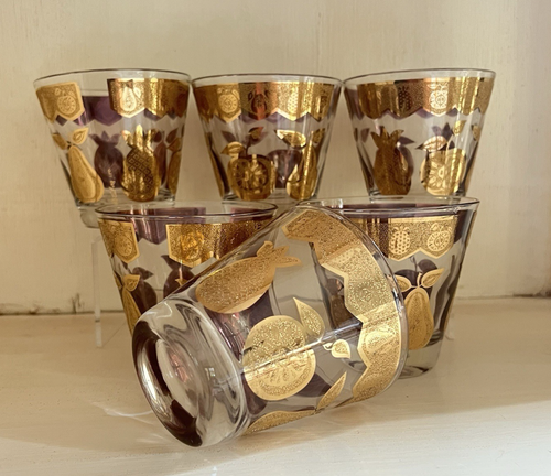 Set sei bicchieri Culver design frutta vintage fiorentino barware oro MCM - Foto 6 di 13