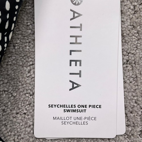 Athleta Seychelles 1 Piece Swimsuit Women L Black White Tummy Control Lined - Picture 3 of 11
