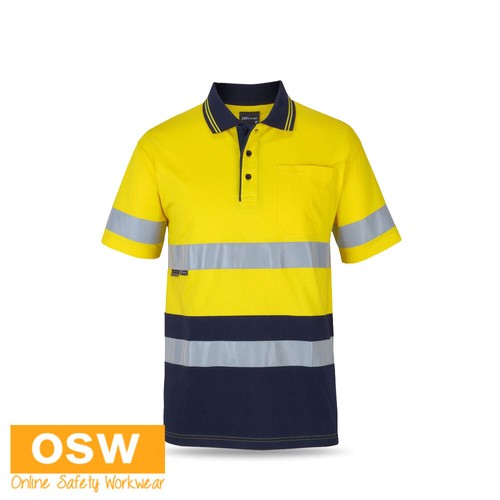 HI VIS (D+N) Short Sleeves Straight Hem Workwear Cotton Polo Classic Fit 6DCPS - Picture 16 of 18