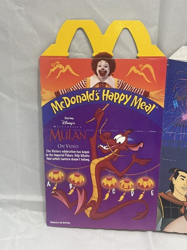 Vintage McDonald's Disney Mulan Happy Meal Boxes 1998-99 Lot Of 3 - Afbeelding 12 van 19