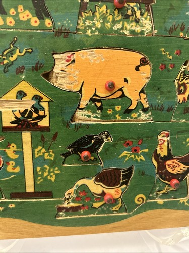Vintage Simplex Wooden Peg Puzzle Farm Animals Wood Holland 1950s 14 Pieces - Picture 3 of 7