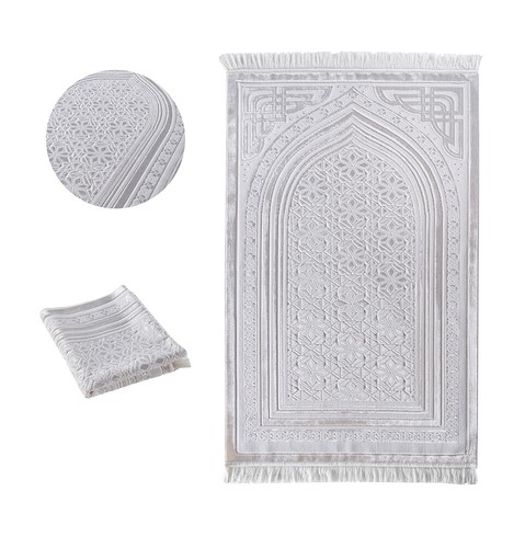 Alfombra de oración de terciopelo islámico turco Sajadah Najma felpa de lujo Janamaz blanca - Imagen 3 de 8