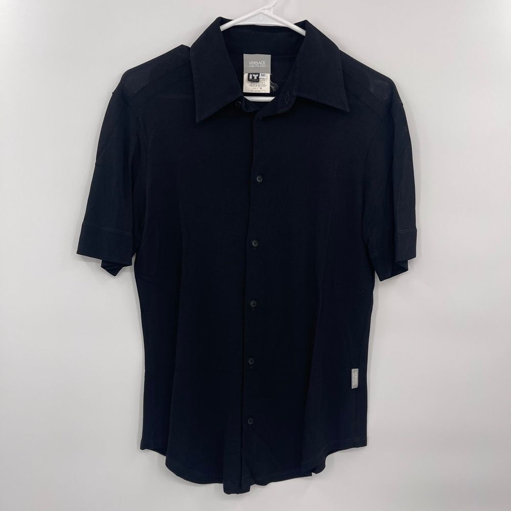 VERSACE JEANS COUTURE SHORT SLEEVE black MESH Mens SHIRT SIZE medium