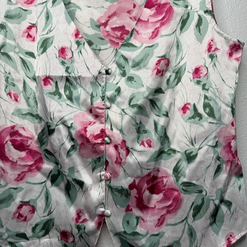 Honors Intimates Vintage White Satin Button Up Rose Floral Vest Women’s Size L - Picture 4 of 5