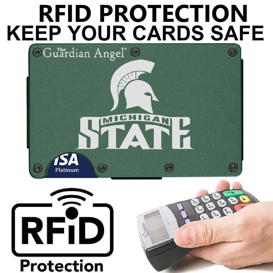 Cartera Michigan State Spartans Grabada Titanio Verde Bloqueo RFID con Clip D7 Foto 2 de 4