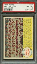 1958 TOPPS BASEBALL 134 PHILLIES TEAM CHECKLIST PSA NM-MT 8