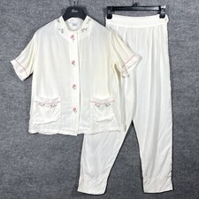 VINTAGE 40s 50s Rayon Pajama Set Women Size Small Japan Floral Shirt Pants
