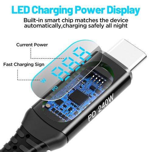 LED PD 240W USB-C Fast Charging Cable Cord for Samsung S25 S24 S23 S22 S21 Ultra - Zdjęcie 4 z 10