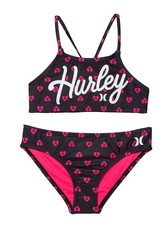 Hurley Big Girls Two-Piece Logo Heart Bikini Set UPF 50 Medium