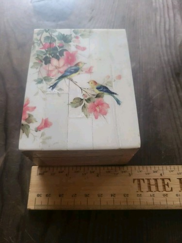 Vintage Jewelry Box Keepsake Box Decoupage Wood Birds Floral Branches Beautiful - Picture 4 of 11