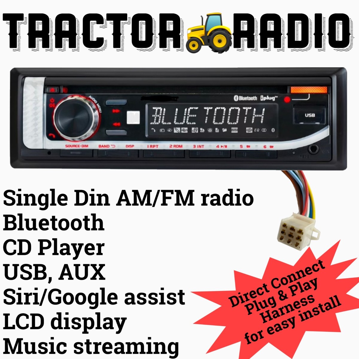 Kubota Tractor RTV RTX Radio AM FM CD Bluetooth AUX USB w Plug