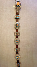 Navajo Native American Handmade Sterling Silver, Turquoise  Coral Concho Belt