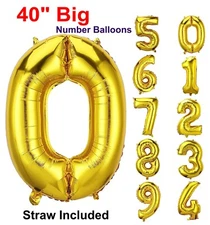 40" Number Balloons, Self Inflating Foil Helium Balloon Decoration, Anniversary