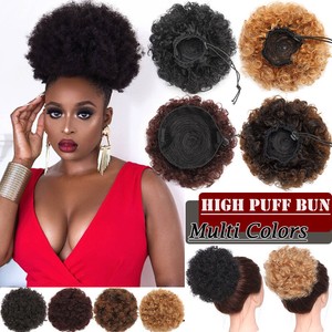 Hair Extensions Afro Bun Ponytail Drawstring Synthetic Hair Curly