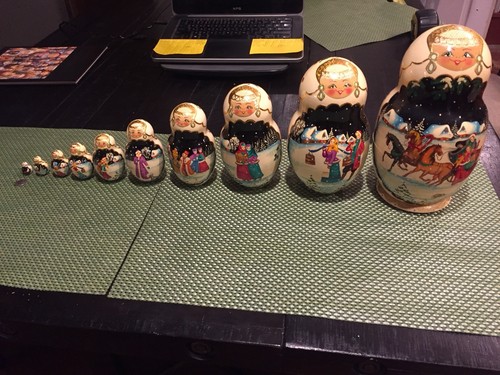 HAND PAINTED 10 PCE RUSSIAN MATRYOSHKA NESTING DOLLS 9.25" MADE IN RUSSIA SIGNED HAND PAINTED 10 PCE RUSSIAN MATRYOSHKA NESTING DOLLS 9.25" MADE IN RUSSIA SIGNED