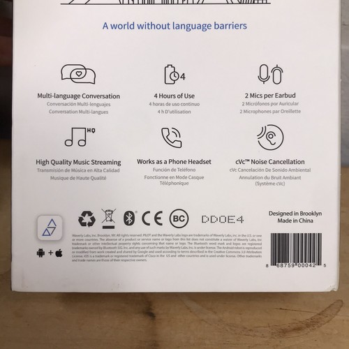 Waverly Labs Pilot WHITE Translating Earpiece V1000C Real-Time Translator - Picture 4 of 8