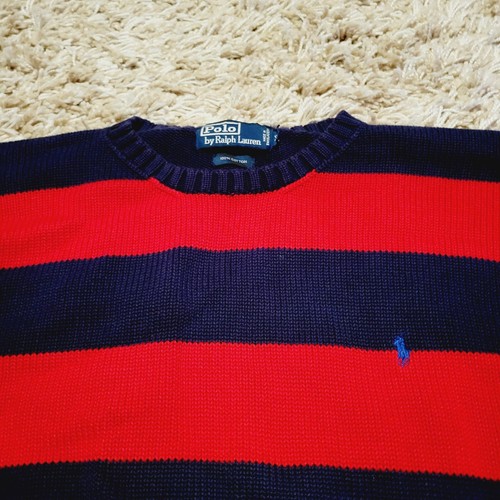 VTG Polo Ralph Lauren Sweater Men XXL Red Blue Striped Ribbed Rugby Cotton Kint  - Bild 4 von 7