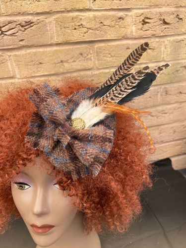 Impresionantes plumas de faisán tartán marrón fascinador HARRIS TWEED genuinas (B) - Imagen 9 de 10