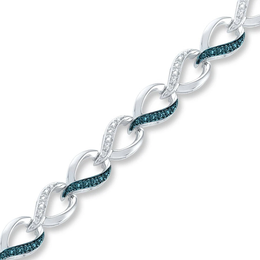 Brazalete de moda de diamantes naturales azules y blancos enchapado en oro blanco de 14 quilates de ley Foto 3 de 4