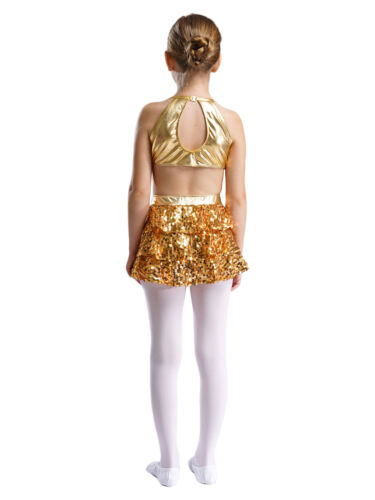 Girls Sundress Ballerina Skirt Shiny Dress Cutout Dress Up Performance Uniform - Picture 11 of 95