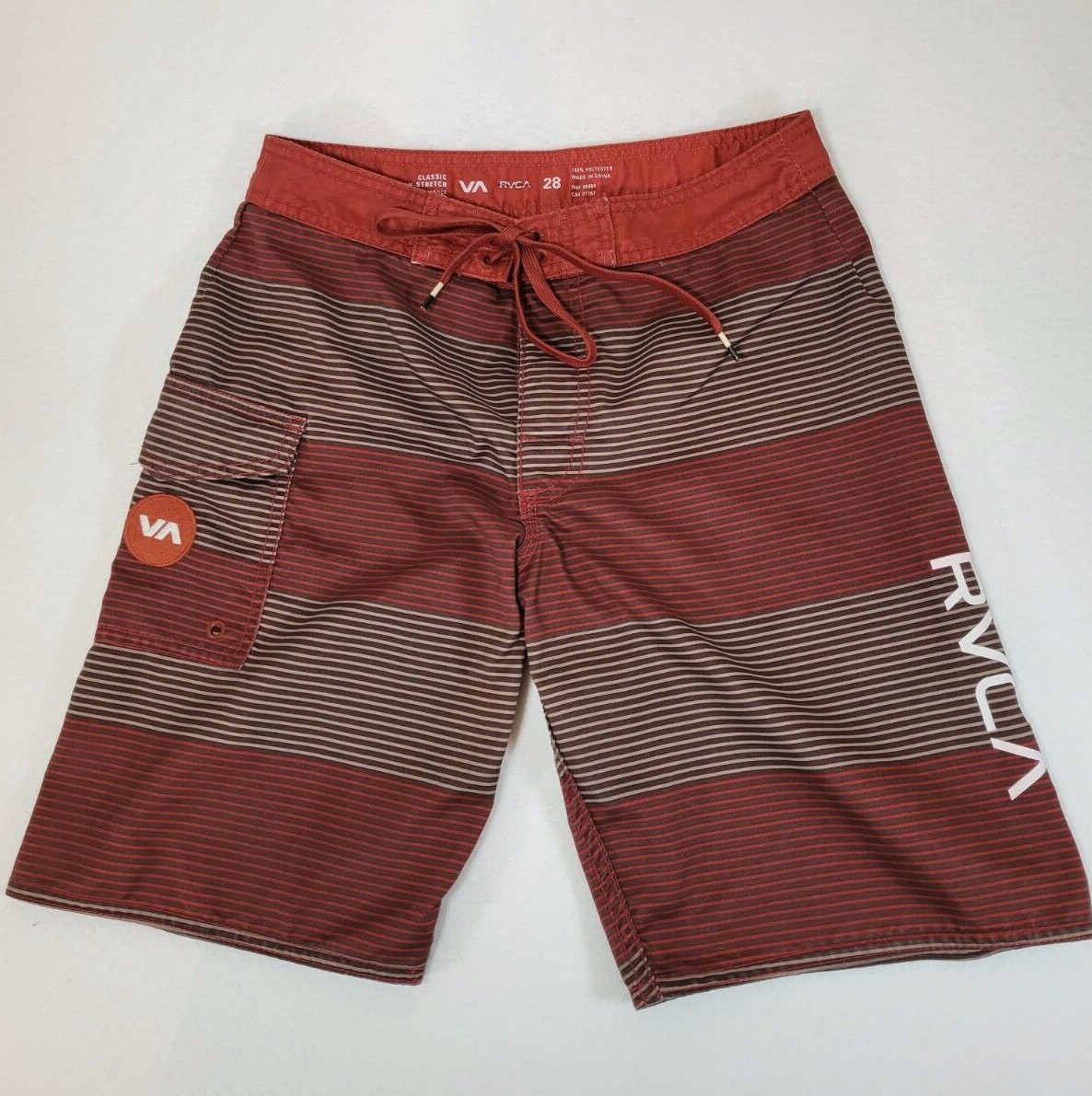 RVCA Mens Brown Striped Board Shorts Swim Trunks Size 28
