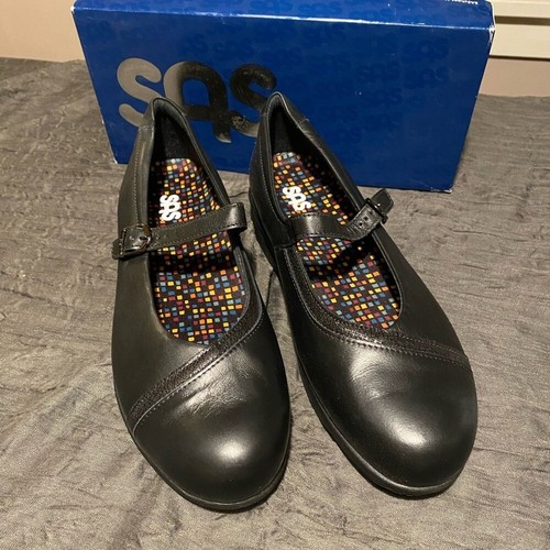 SAS "Clare" schwarze Mary Jane Schnalle rutschfeste Halbschuhe Leder Gr. 12W