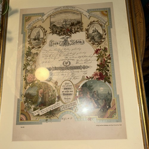 Antique 1886 German Christian Marriage Wedding Certificate Framed Unique 26 X 20 - Picture 1 of 12