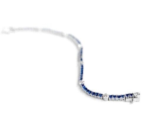 15 CT Round Blue Sapphire Lab Created Women's Bracelet 14K White Gold Plated - Picture 7 of 7