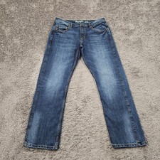 Wrangler Jeans Mens 34 Straight Slim Dark Wash Denim Retro Stretch Cowboy