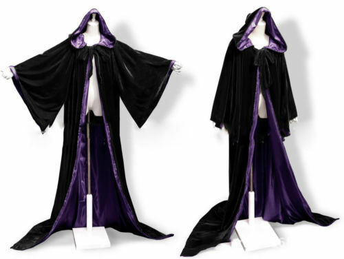 Hooded Velvet Wizard Cloak/Cape Men Halloween With Sleeves Robe Various colours - Picture 23 of 36
