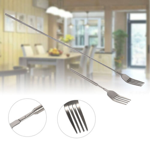 BBQ Telescopic Extendable Dinner Fruit Dessert Long Handle Fork Stainless Steel - Picture 3 of 12
