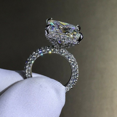 3Ct Princess Cut Real Moissanite Solitaire Engagement Ring 14K White Gold Plated - Bild 2 von 8