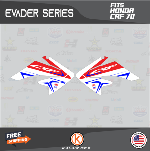 Kit gráfico para Honda CRF70 All Years CRF 70 CRF-70 Evader- Rojo Azul - Imagen 4 de 8