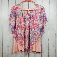 NOTATIONS Women's Pink Floral Blouse Size Petite Large Multicolor Layered Top