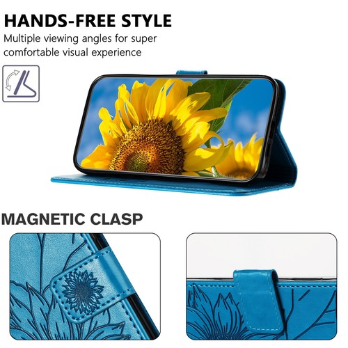 For iPhone 16 Pro Max/16E/15/14/13 Sunflower Pattern Leather Stand Wallet Case  - Bild 5 von 55