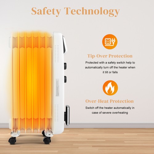 1500W Oil Filled Heater Portable Radiator Space Heater w/ Adjustable Thermostat - Picture 8 of 12