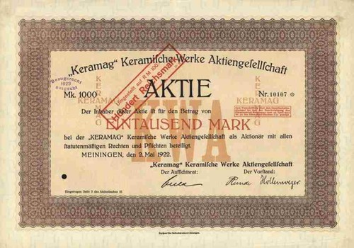 Keramische Werke AG 1922 Meiningen Sanitec Ratingen Wesel Haldensleben Flörsheim