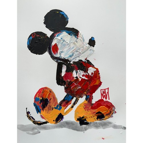 Pintura de arte acrílico contemporáneo original abstracto de Mickey Mouse Disney para niños  - Imagen 1 de 2