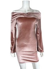 Nasty Gal Dress Bodycon Off Shoulder Dusty Rose Velvet Mini Dress Size 4